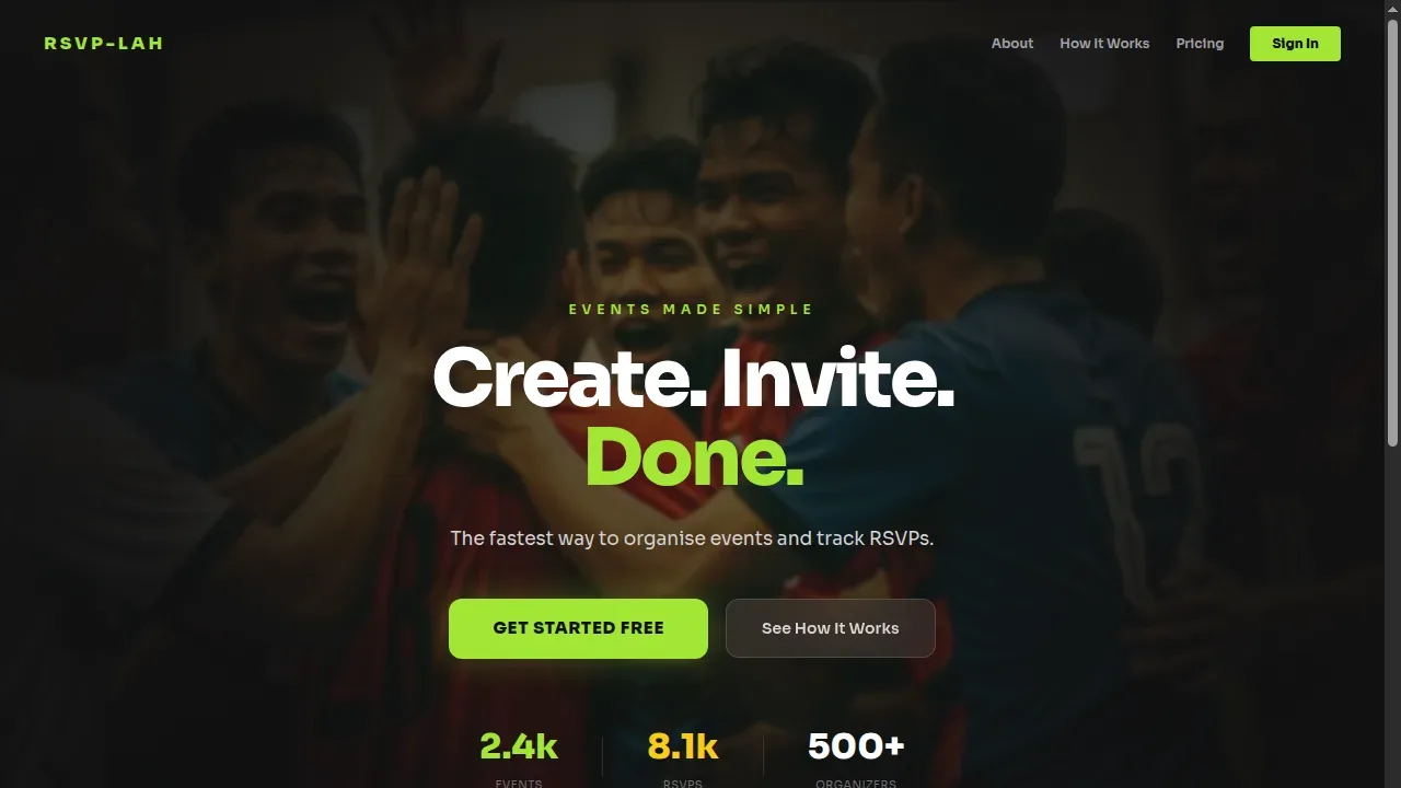 RSVP-lah — Event Coordination App — A minimal, fast RSVP platform designed for real-world usage inside small teams